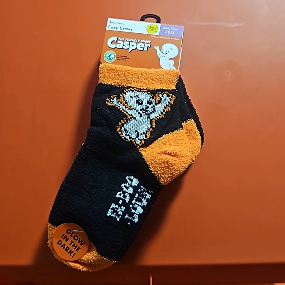 CASPER THE FRIENDLY GHOST 3 PK SOCKS: NEW WITH TAGS: SIZE 4T/5T